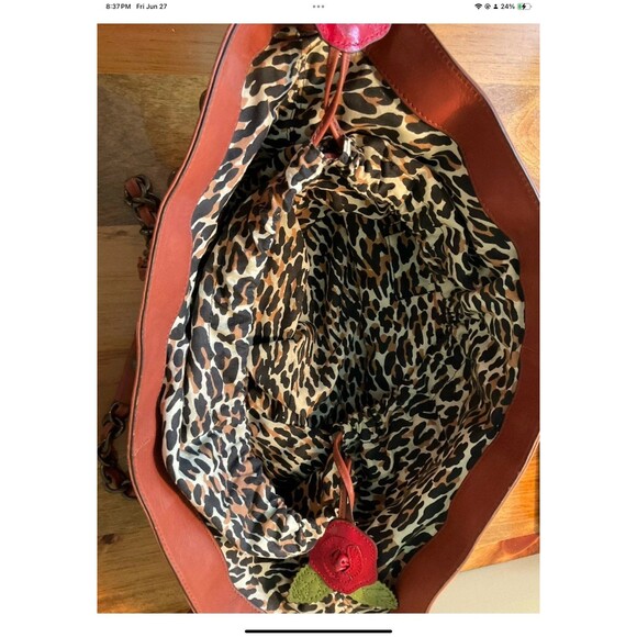 Betsey Johnson TisketTasket Rose Chain Basket Stud Purse Fabric Studded Leather - Picture 6 of 12